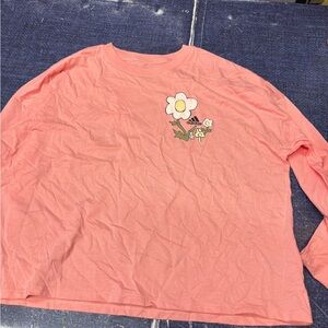 Adidas Kids Peach Long Sleeve Tee with Floral Graphic